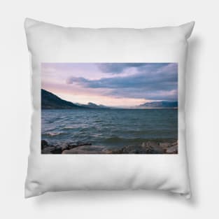 Storm Waves and Sunset Sky on Okanagan Lake Pillow