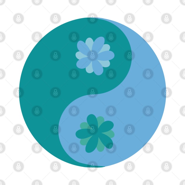 Floral yin yang in verdigris green and tranquil blue by JuneNostalgia