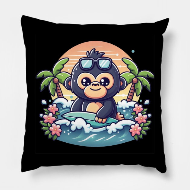 Cute Surfing Gorilla Pillow by The Art-Mart