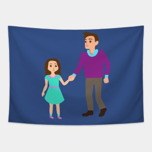 Father and Daughter Walking Tapestry