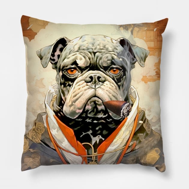 Cigar Smoking Bulldog: Nothing Bothers Me When I'm Smoking a Cigar Pillow by Puff Sumo