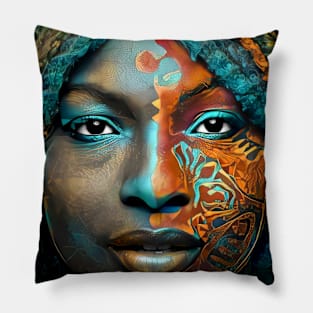 The Queen of the Nile in Beautiful Orange, Gold, and Turquoise Pillow