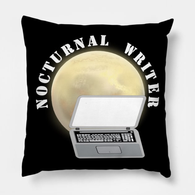 Nocturnal Writer.  Moon and Laptop Computer. (Also in a Pen and Pad Version) Pillow by Art By LM Designs 