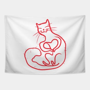 Funny red cat making a heart with his paws Tapestry