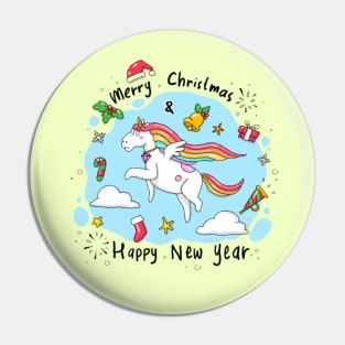 Merry Christmas Happy New Year Unicorn Pin