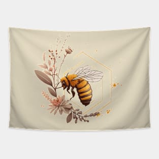 Honey Bee Gold with Peach Blossoms Tapestry