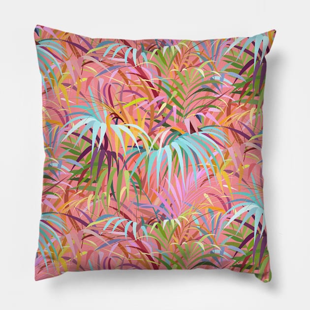 Tropical mood on a strawberry pink sunset Pillow by runcatrun