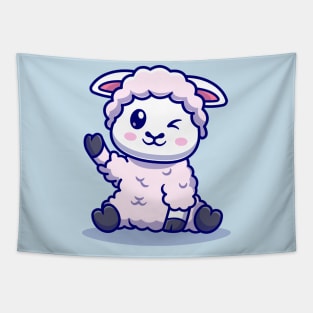 Cute Baby Sheep Waving Hand Cartoon Tapestry