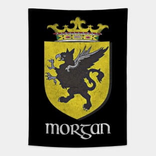 Morgan Name / Faded Style Family Crest Coat Of Arms Design Tapestry