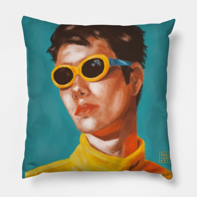 yellow sunglass boi Pillow by SosiCreatesArt