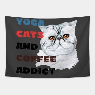 Yoga cats and coffee addict funny quote for yogi Tapestry