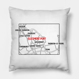 Ellesmere Port Map with Labels (Red) Pillow