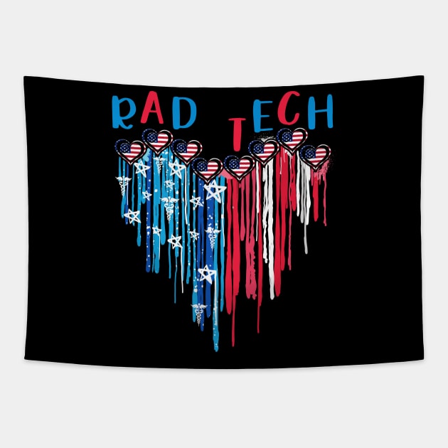 Rad Tech American Flag Melting Heart 4th Of July Tapestry by Marcelo Nimtz