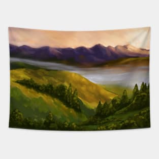 Sunset Mountains Landscape Oil Painting Tapestry