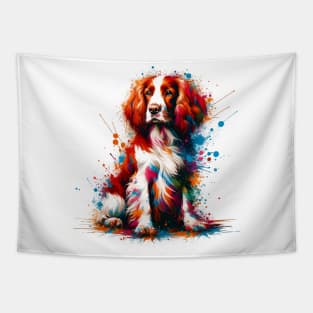 Welsh Springer Spaniel in Colorful Splash Art Tapestry