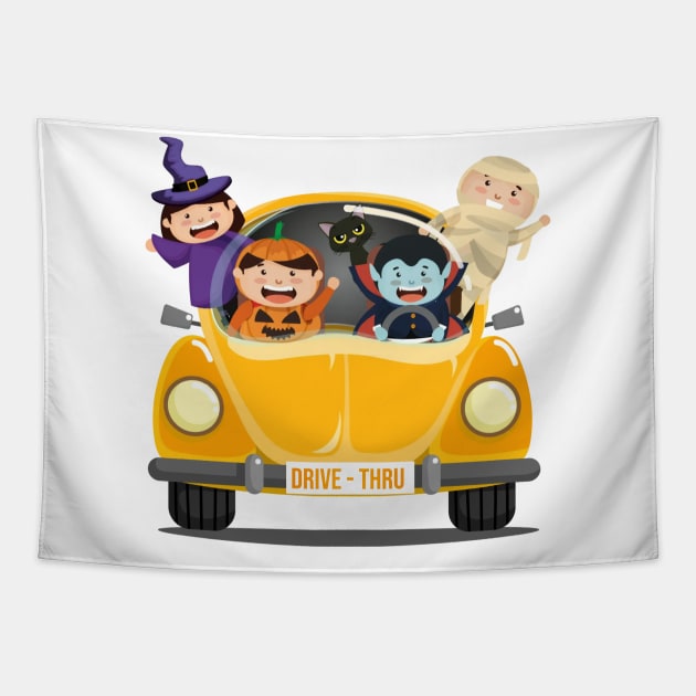 Halloween Kids Drive-Thru Tapestry by Pieartscreation