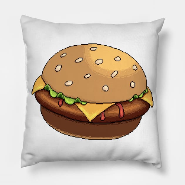 Retro Pixel Art Burger Pillow by Zeeph