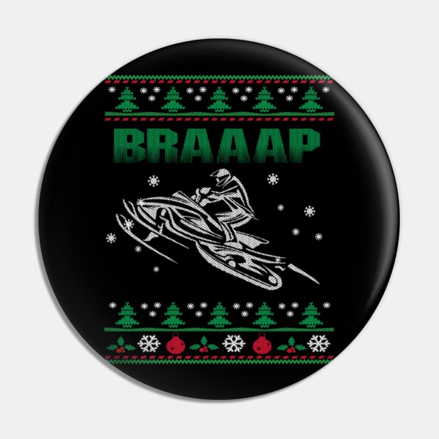 Braaap Snowmobiling Ugly Christmas Sweater Pin by uglygiftideas