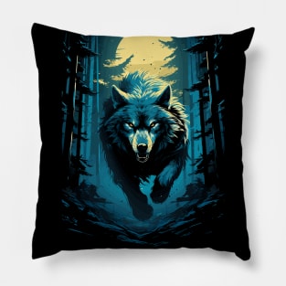 Moonlit Chase: Intense Wolf Stride Pillow