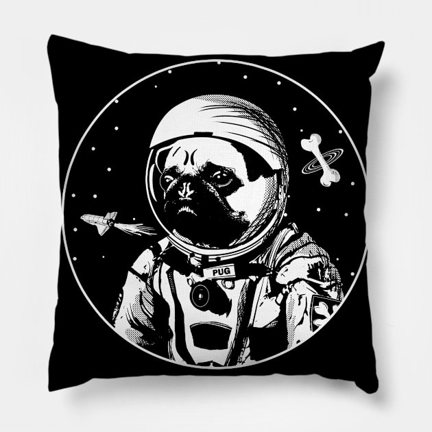 Astronaut Pug The Space Dog Pillow by Ali Kalkanlı