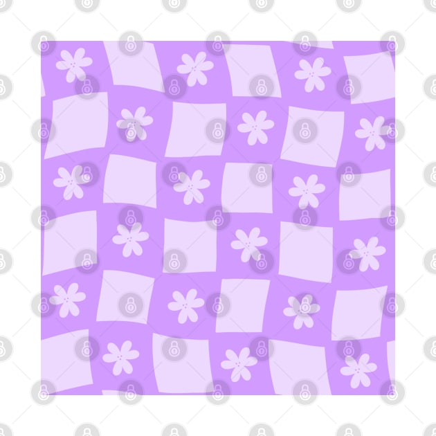 Large Floral Checker Board - Digital Lavender by JuneNostalgia