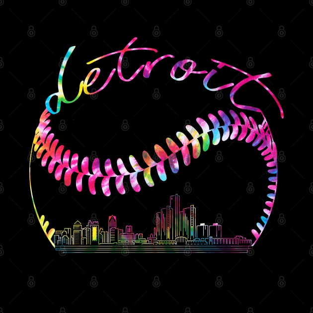 detroit, tie dye, baseball skyline city, baseball player by Sandra Holloman