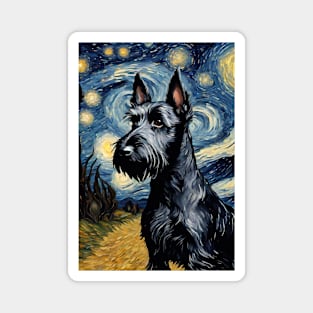 Cute Scottish Terrier Dog Breed Painting in a Van Gogh Starry Night Art Style Magnet