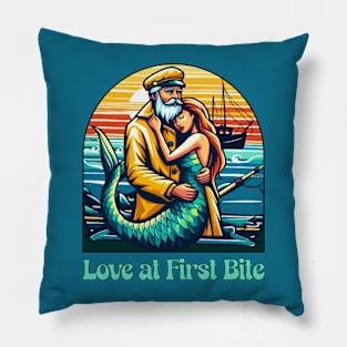 Love at First Bite [Mermaid and Fisherman] Pillow