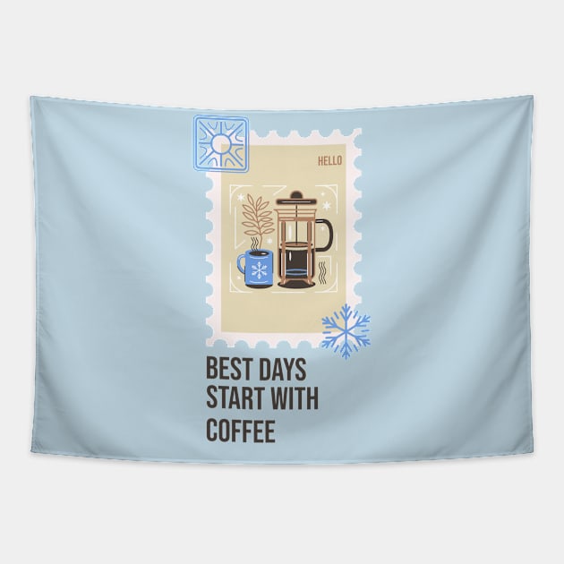 Coffee Lover Coffee Cup Winter time Holidays Christmas Stamp Tapestry by Tip Top Tee's