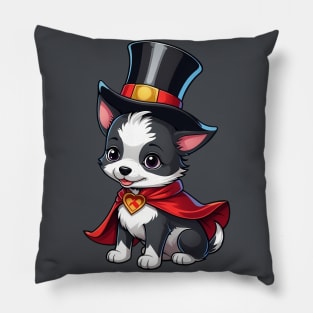 Adorable Puppy Wearing a Top Hat and Cape Pillow