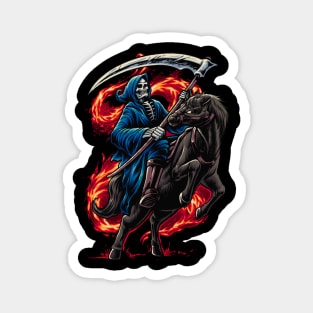 grim reaper riding horse illustration Magnet