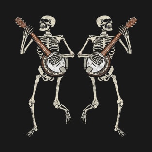 Retro Dancing Skeleton Pair Banjo Vintage Graphic T-Shirt