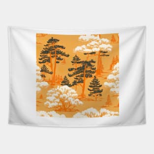 Warm Pine trees in shades of orange, yellow and vanilla with black highlights Tapestry