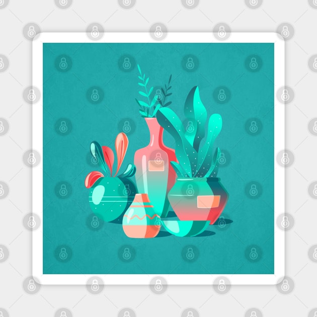 Vector illustration of an abstract green still life Magnet by Ksuview