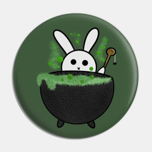 Double Double Toil and Trouble a Rabbit Witch Making A Spell out of a Cauldron Pin