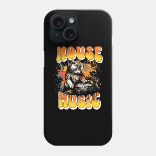HOUSE MUSIC  - Feline Dj On Decks 3 (white, orange) Phone Case