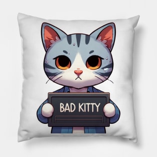 Bad Kitty Mugshot Drawing Pillow