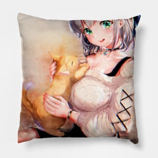 Shirogane Noel Anime Watercolor Pillow