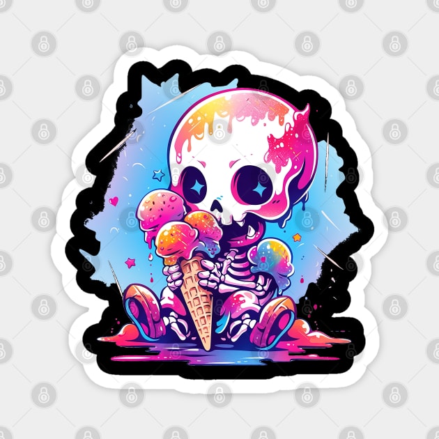 Cute Baby Skeleton Loves Ice Cream Halloween Design Magnet by The Little Store Of Magic