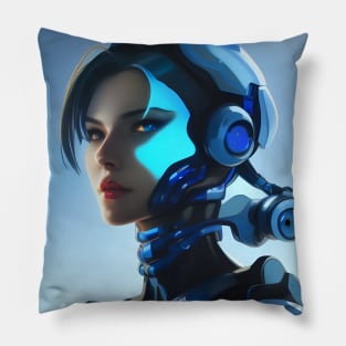 Blue Mechas Cyber Girl Pillow