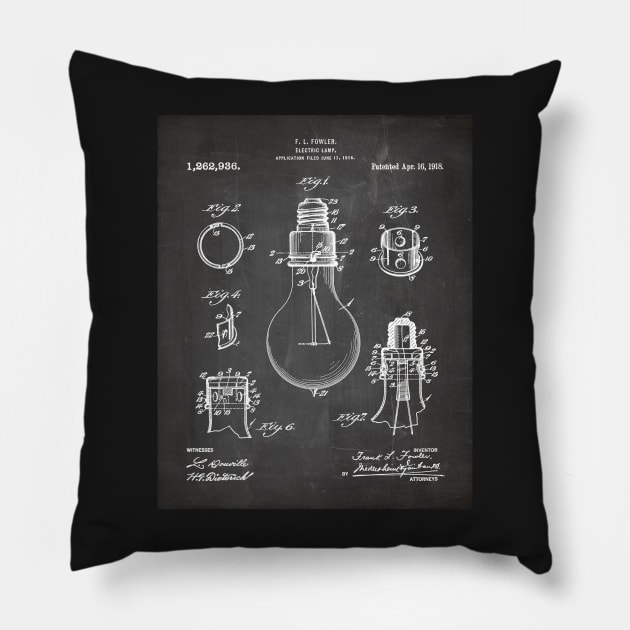 Electric Lamp Patent - Housewarming Home Hallway Art - Black Chalkboard Pillow by patentpress