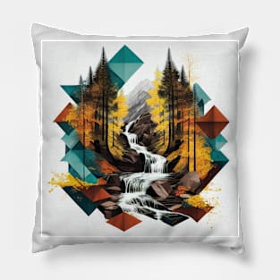 Colorful Geometric Forest Waterfall Pillow