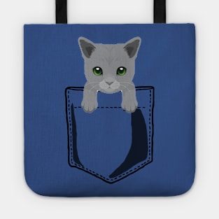Pocket Russian Blue Kitty Tote