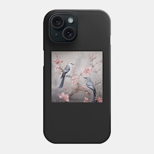 Grey and pink chinoiserie painting with birds and flowers Phone Case