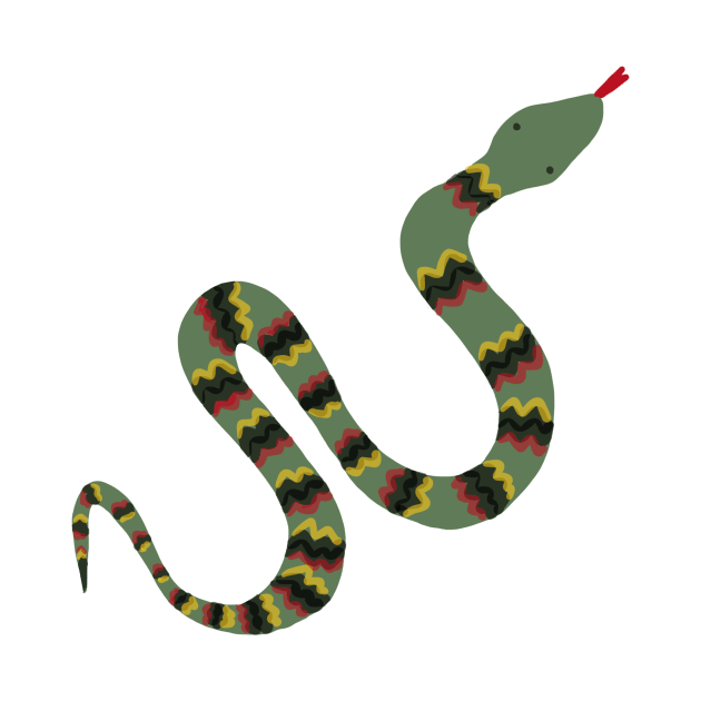 Green Garden Snake Cartoon with Yellow, Red and Black Zig Zag Bands by podartist
