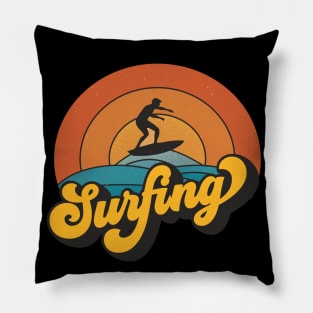 Surfing Sea and Sun Summer retro Vintage Art Pillow