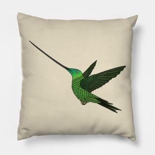 Sword-billed hummingbird cartoon illustration Pillow