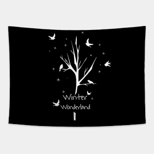 Winter quotes with cute birds and trees design Tapestry