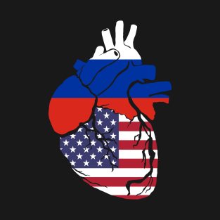 Russia and USA flag heart T-Shirt