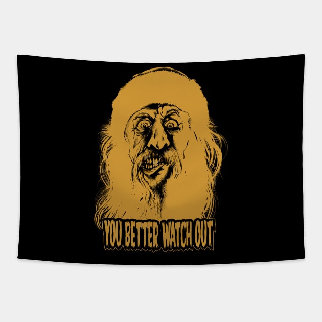 Evil Santa (gold version) Tapestry by wildsidecomix